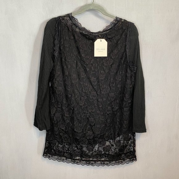 Cellabie Black Lace Top Blouse - Picture 2 of 4